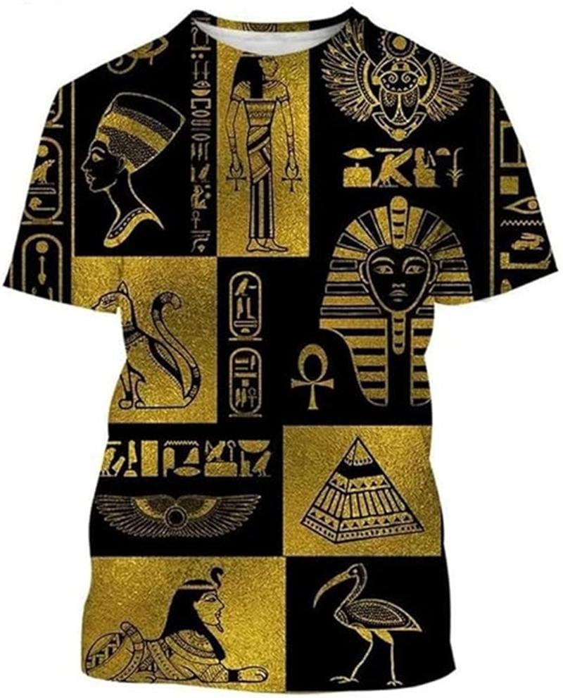 Vintage Altes Ägypten 3D Gedrucktes T-Shirt Herren Damen Sommer Lässig Kurzarm T-Shirts Mode Straße Rundhals Tee Tops
