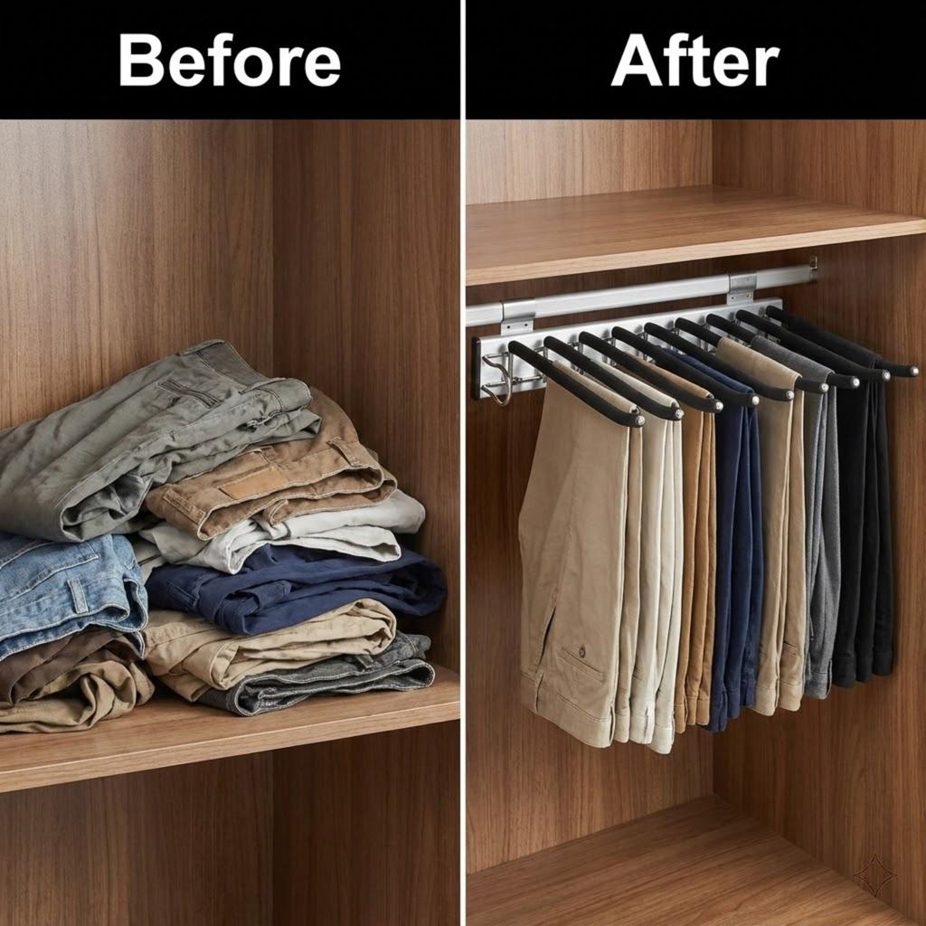 Space Saving Trousers Hanger Bar Retractable Closet Pull Out Rack Non Slip Flocking
