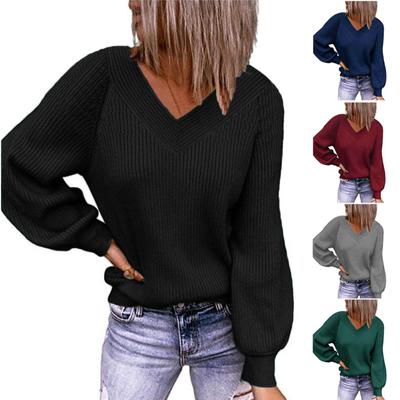 Mode Pull Lâche à Col en V Coloré pour Femme Pull en Tricot Décontracté