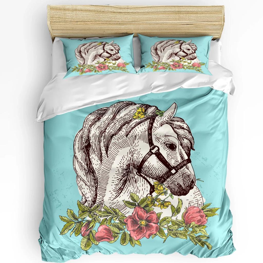 Pădure Desene Animate Animale Lume Vulpe Iepuraș Bufniță Set de Lenjerie de Pat 3 piese Husă de Plapumă Față de Pernă Husă de Plapumă Set Pat Dublu Textil de Casă