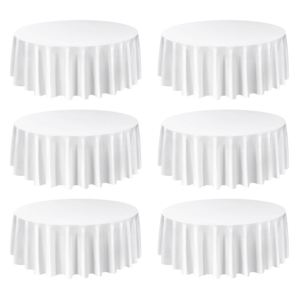 White Round Tablecloths 6 Pack, 120 Inches In Diameter, Stain- & Wrinkle- Resistant, Machine Washable Table Clothes, Polyester Fabric Table Covers for