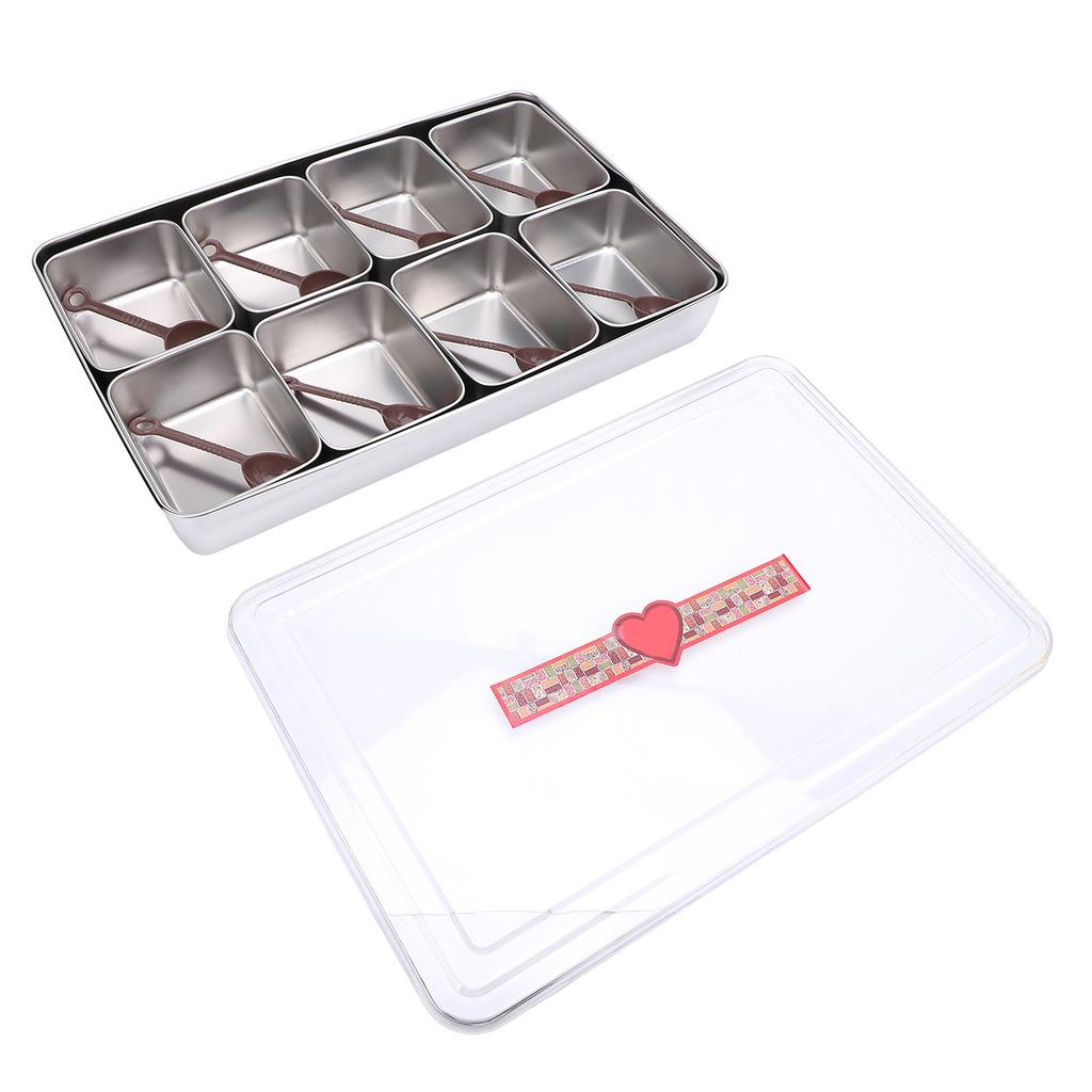 Condiment Caddy Server with 8 Containers Serving Tray Platter with 8 Spoons for Bar Accessories Fruit Salad Party