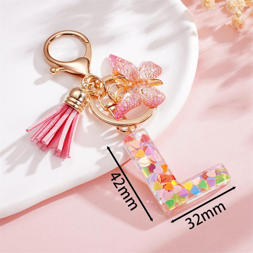 Fashion DIY A-Z Letters Keychain Metal Holder Pendent Key Chain With Butterfly Women Car Key Ring Simple Letter Key Party Gift