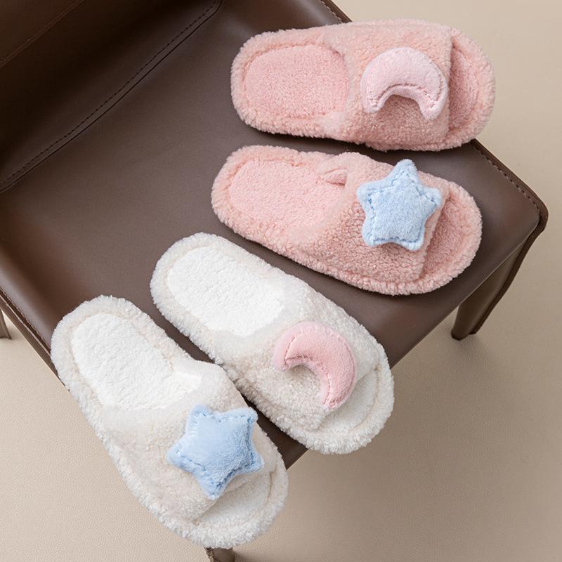 Xingyue open plush slippers contrasting colors European and American plush slippers warm home cotton slippers