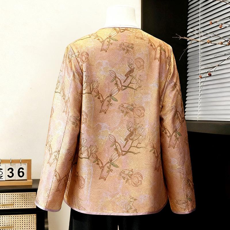 Spring/Autumn Floral Print Frog Button Coat for Middle-Aged & Elderly Women - Chinese Style Mother's Day