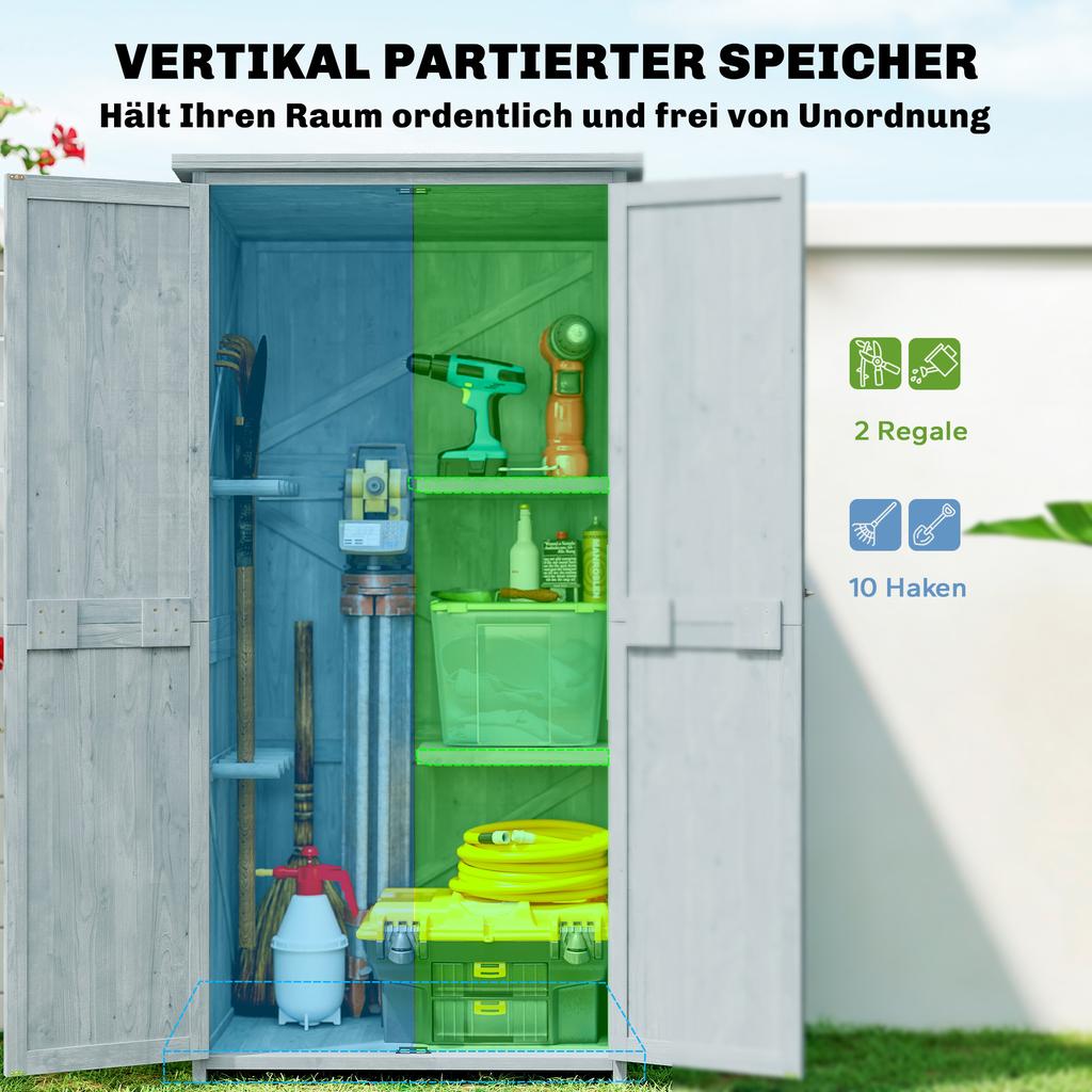 Garden Cabinet Wood Weatherproof Tool Shed with Double Door Magnetic Closure for Garden Terrace 85 X 54 X 170 Cm Gray