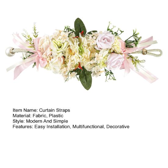 Floral Curtain Tiebacks with Realistic Silk Flowers Adjustable Fabric Straps Decorative Curtain Accessories for Wedding Home