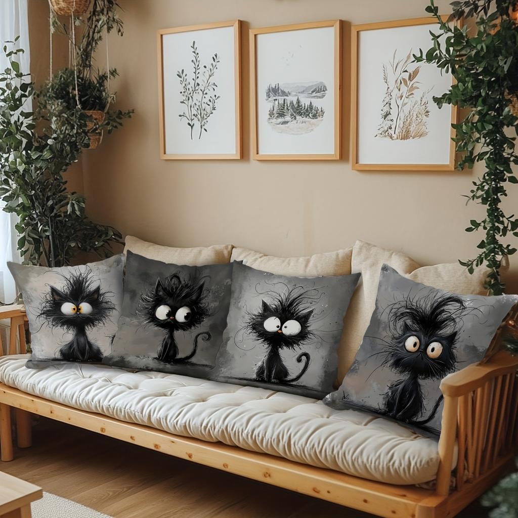 1/4pcs Funny Fluffy Black Cat Throw Pillow Covers Cute Cartoon Gothic Decorative Pillowcases for Home Sofa Bedroom Cushion cover
