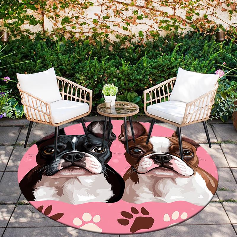 Cute Boston Terrier Pattern Round rug,Carpet Rug for Living Room Bedroom  Playroom ,Non-slip Floor Mat,Holiday Gifts and Birthday Gifts.