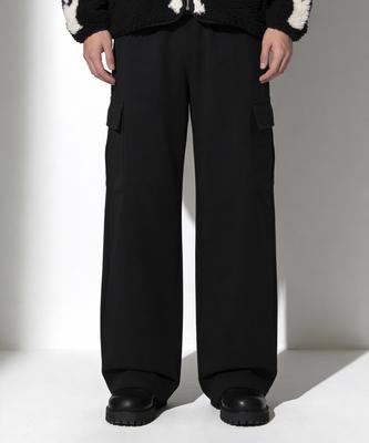 Deoseutoli [Double Brossé] Pantalon Cargo Large (Noir)