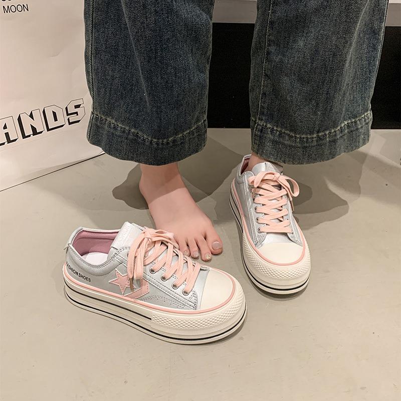 Thickness increased student breathable canvas shoes women's spring and summer new muffin soles casual versatile little white shoes board shoes
