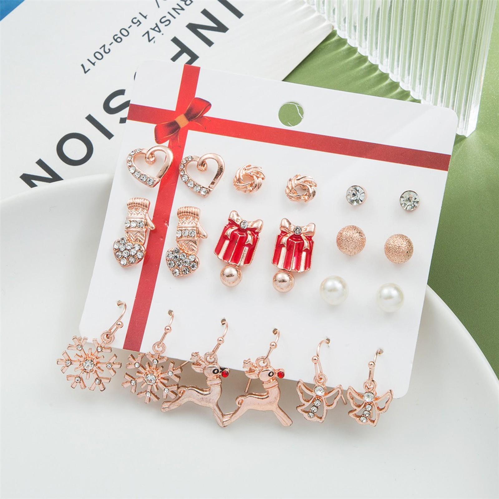 

Рождественский комплект сережек, серьги-капли в виде масла Санта-Клауса, серьги-колокольчики в виде рождественской елки, 12 сережек с креплением на открытке One Size