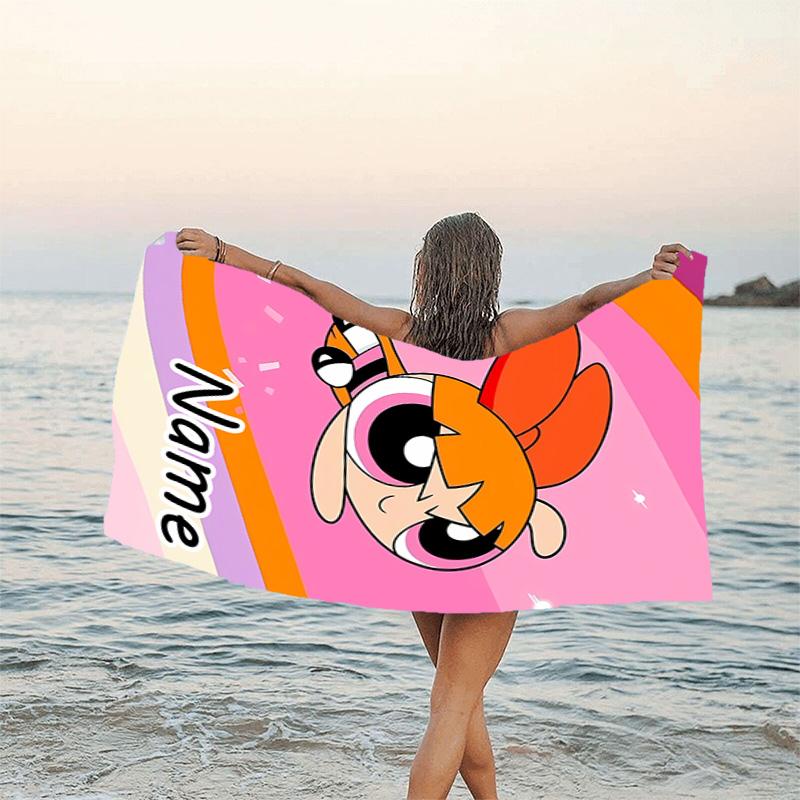 1pc The Powerpuff Girls4 Beach Towel with Custom Name, Beach/Swimming/Bath/Picnic/Camping Towel, Suitable for Seaside Beaches