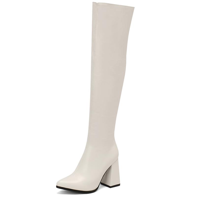 

Модные женские сапоги выше колена, сексуальные черные, белые, высокие сапоги, женская зимняя обувь, туфли на блочном каблуке, большой размер 45 50 39 белый