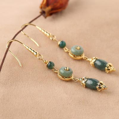 Orecchini classici in giada Hetian naturale per donna, squisiti orecchini pendenti lunghi vintage in stile etnico, gioielli da sposa regalo