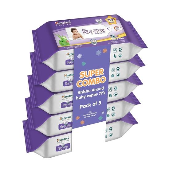 Himalaya Shishu Anand Baby Wipes with Aloe Vera & Licorice, 72 Wipes (Pack of 5) | Ph Balanced | Gentle On Skin | Clinically Tested