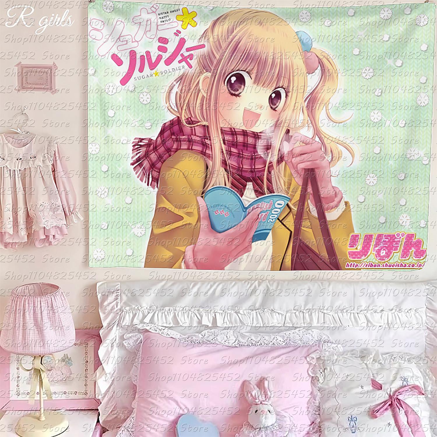 

Japanese vintage style cute girlthemed wall hanging Ins background cloth student bedroom bedside decoration tapestry 74x94cm(29x37in)