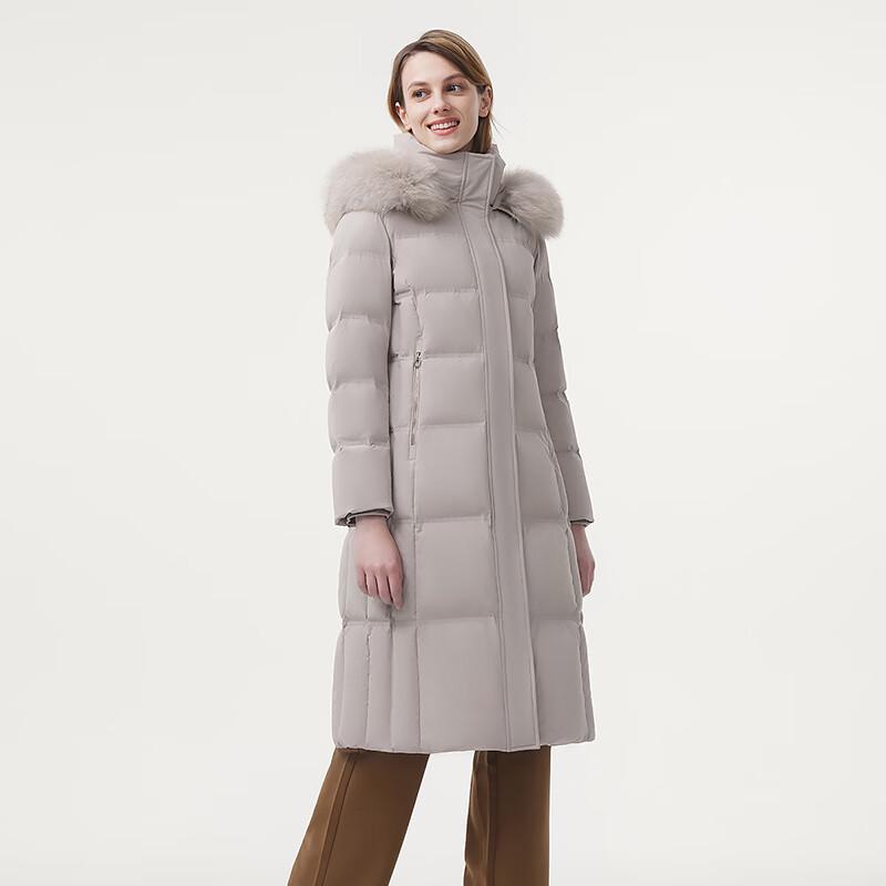 Tanboer Women's Mid-Length Slim-Fit Down Jacket with Faux Fur Collar