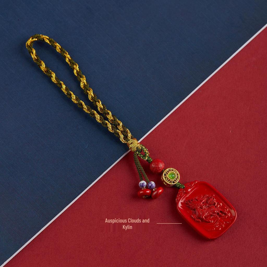 Jingchunlan High Content Cinnabar Red Sand Car Charm with Lucky Cat Guanyin Pixiu