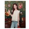 Summer New Korean Style Pleated Round Collar Polka Dot Flutter Sleeve Shirt Women's Loose Sleeveless Doll Vest Top
