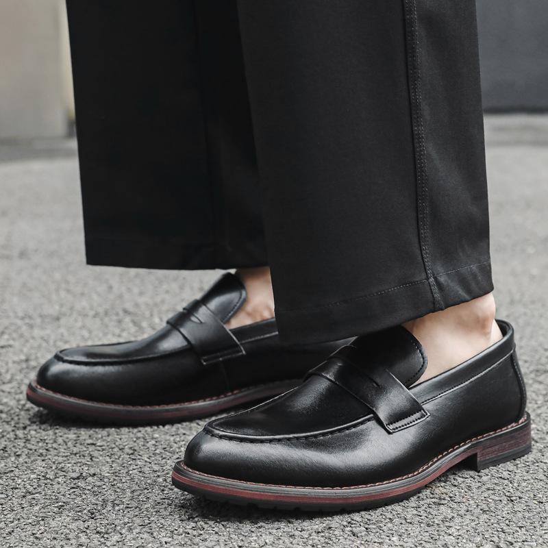 

Мужские повседневные туфли из кожи с острым носком, модные, универсальные, ленивые, с одной педалью, для молодежи и пожилых людей 18883-J 38 чёрный