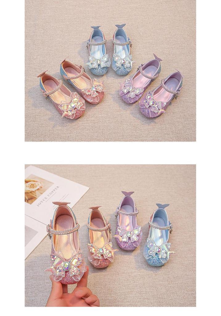 2026 New Spring Little Girls' Crystal Princess Leather High Heels