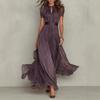 Europäischer und amerikanischer Stil, langes lila Kleid Temperament Rollkragen Spitze eingesetztes elegantes Chiffonkleid