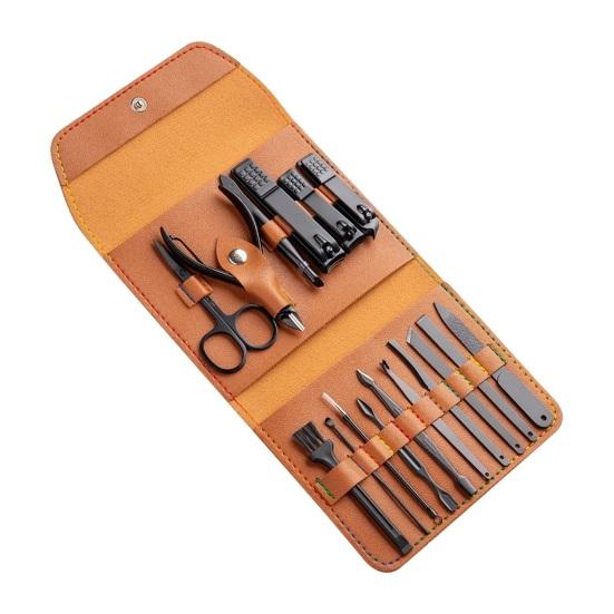 1 rinkinys profesionalus nagų priežiūros rinkinys 16 viename nerūdijančio plieno nagų kirpimo mašinėlės rinkinys su dirbtinės odos dėklu nagų priežiūros įrankiu namų manikiūrui