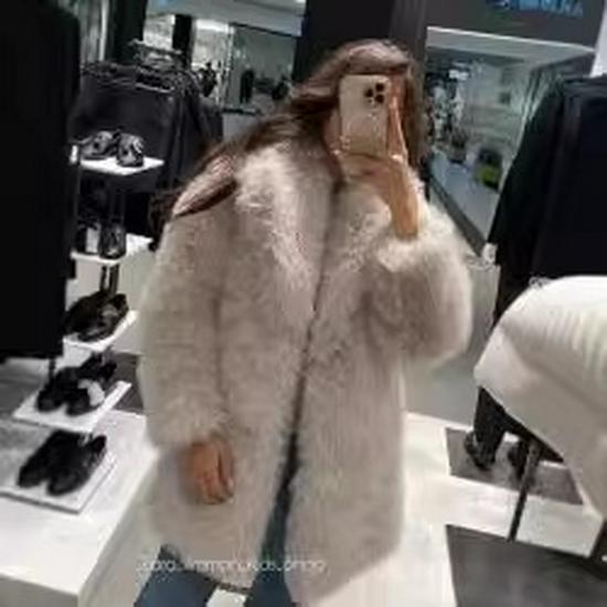 2024 Women's Furry Cotton-Padded Faux Fur Coat with Large Lapel - Fashionable Outerwear for Cross-Border Trade