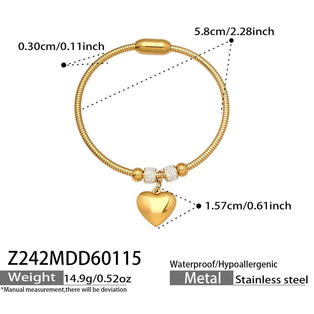 Niche Heart-Shaped Zircon Flower Stainless Steel Bracelet - European & American Style for Women