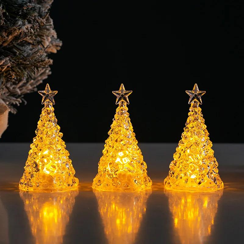 For LED Glowing Christmas Tree Desktop Decorations Xmas Day Party Decor Colorful Festival Ornaments Transparent Crystal Night Li