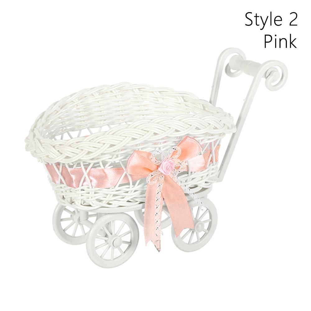 High Quality Hand-Woven Creative Small Cart 2 Styles Gift Imitation Rattan Woven Storage Flower Basket For Plant Home Wedding