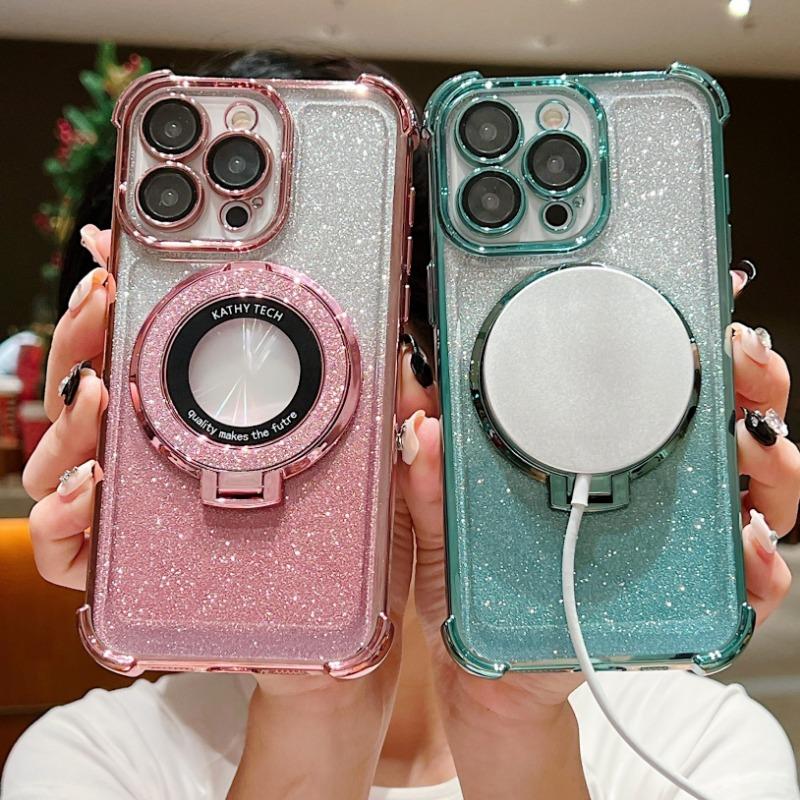 Glitter Magnetic Shockproof Phone Case With Invisible Stand For Apple Iphone