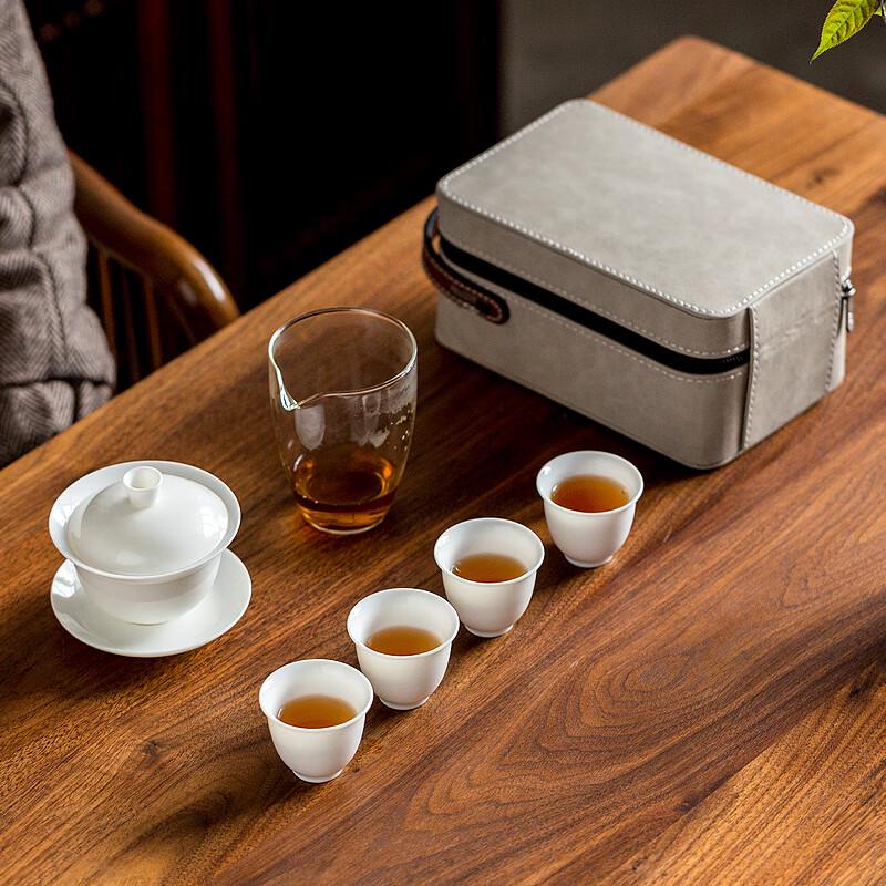 Fangran High-End Mutton-Fat Jade Ceramic Travel Tea Set