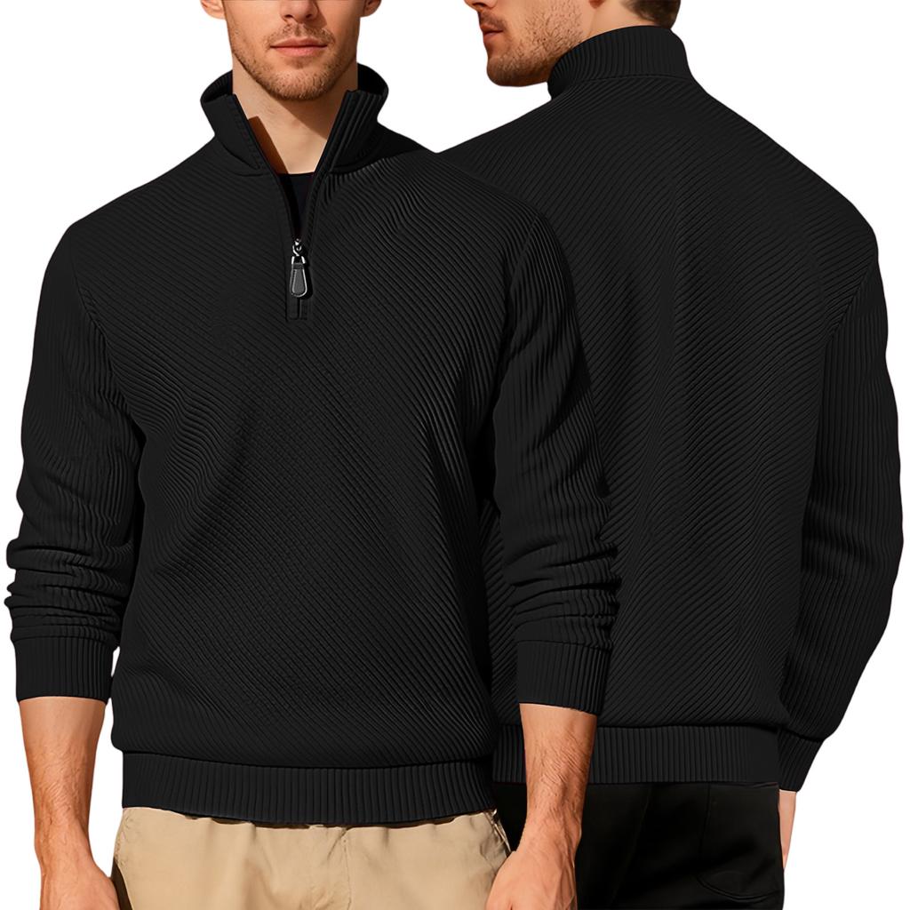 Men's Casual Loose Solid Color Outdoor Stand Up Collar Zipper Long Sleeved Texture Sports Sweatshirt