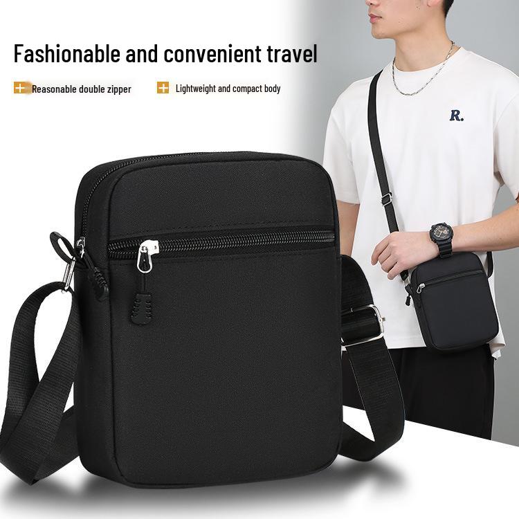 Men's Crossbody Messenger Bag - Oxford Cloth, Logo Print, Phone Holder, Mini Shoulder Bag
