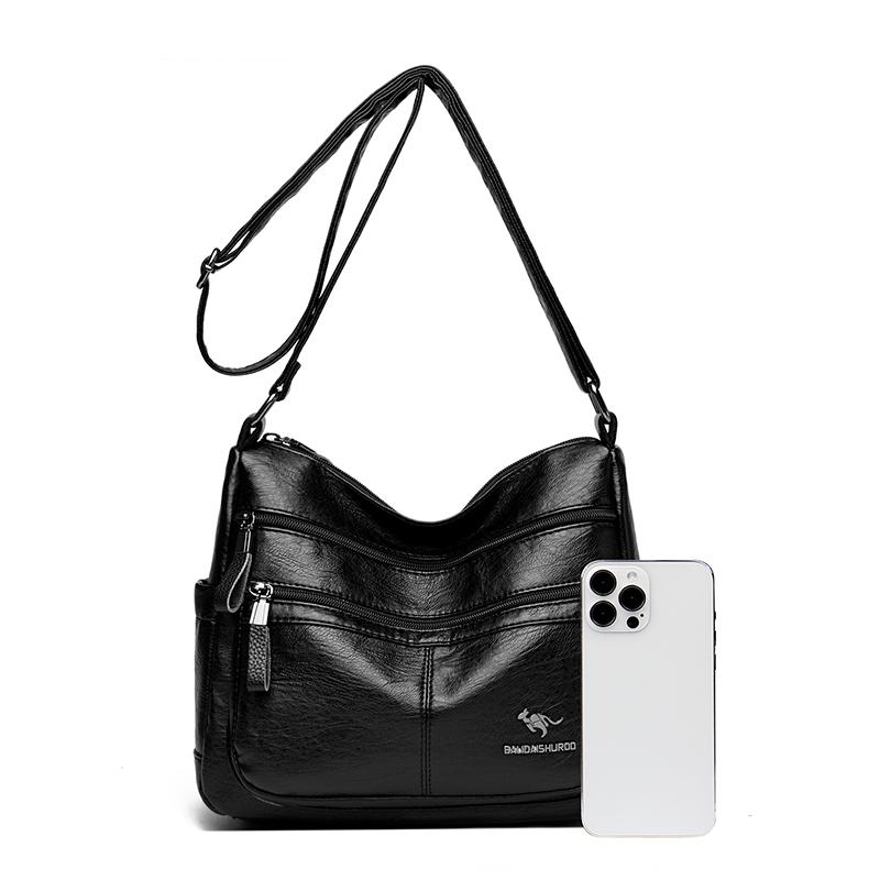 Women's Leather Crossbody Bag Large Capacity Multi-pocket Shoulder Bag for Middle-aged Mom Daily Life  and Weekend Outings
