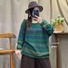 2026 Autumn Retro Striped Distressed Knit Sweater - Loose Round Neck Pullover Base Layer