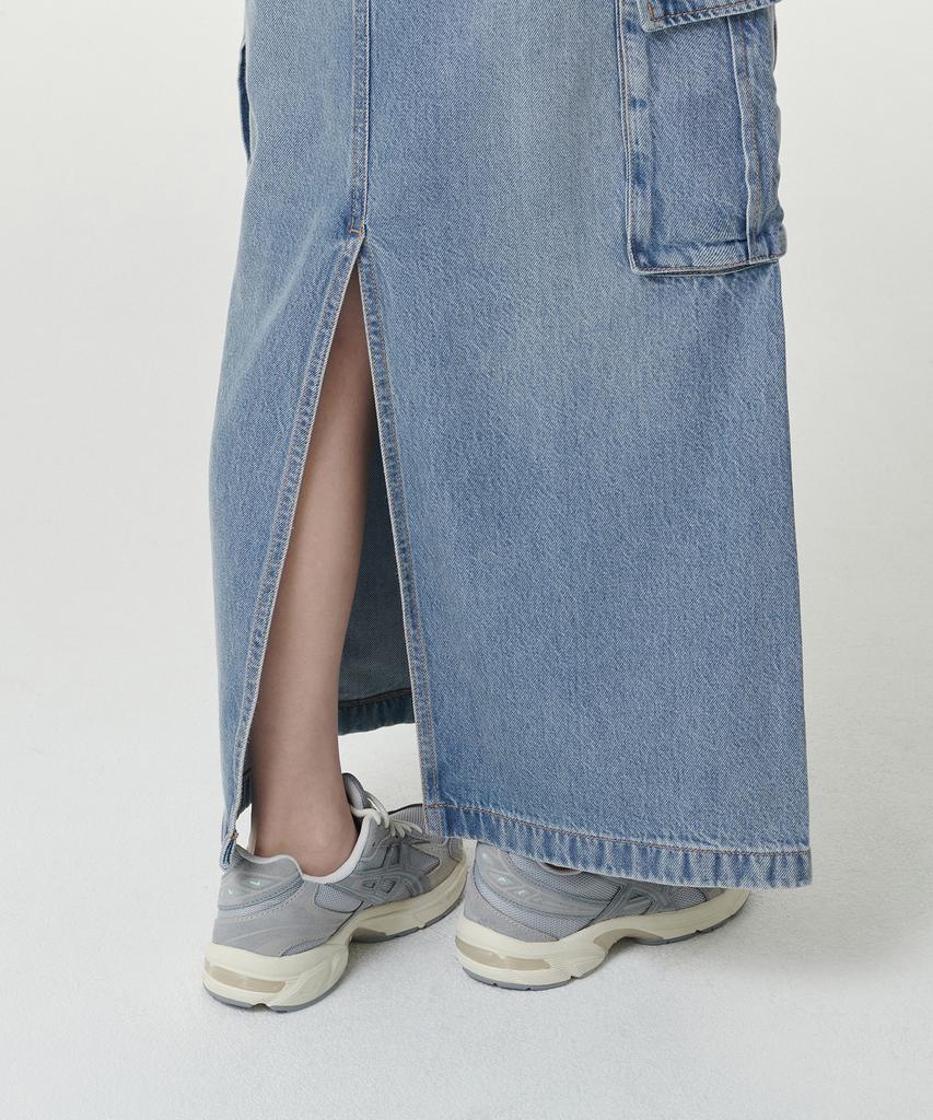 Musinsa Standard Woman Women'S Denim Cargo Elastic Waist Maxi Skirt [Light Indigo]