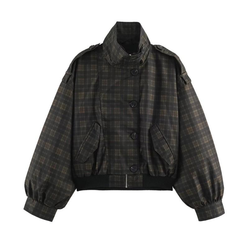 Womens Vintage Plaid Pilot Jacket Streetwear