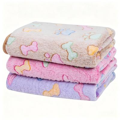 High Quality Luxury Custom Dog Bone Printed Cheap Short Double Sided Flannel Dog Blanket Coral Fleece Dog Blanket
