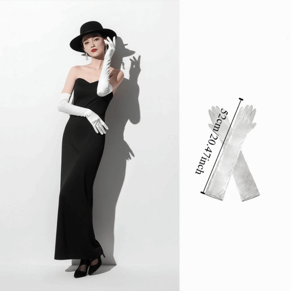 White Wedding Bridal Gloves Lace Long Finger Mittens Retro Satin Long Gloves  Women