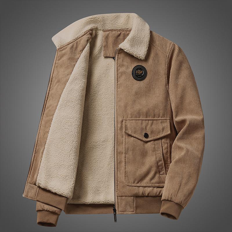 Spring and Autumn Winter Clothes Fleece Thickened Cotton-padded Clothes Men Middle-aged Loose Casual Tooling Multi-pocket Jacket Men