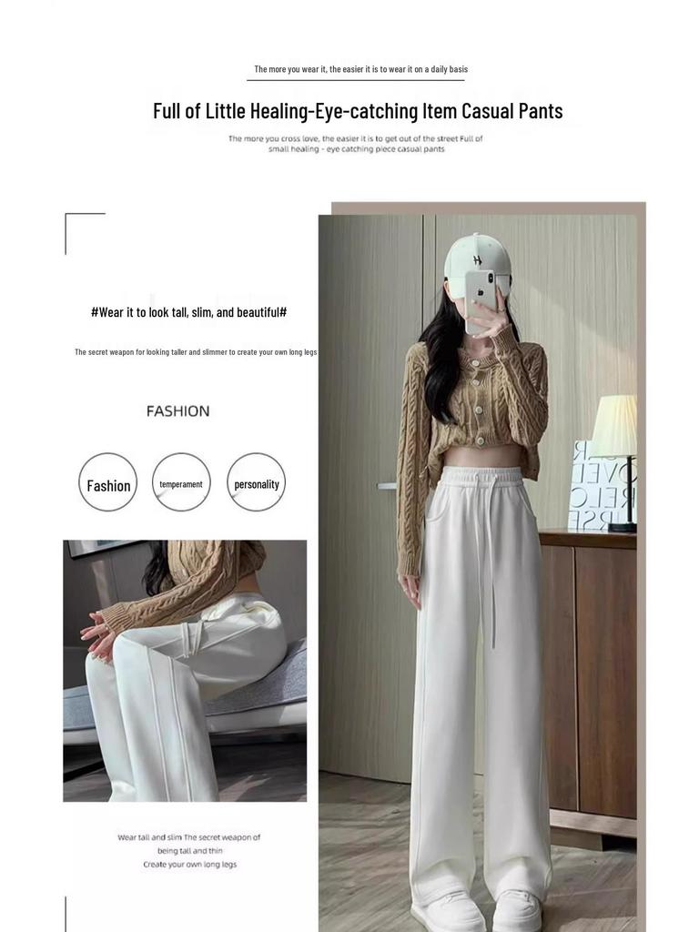 Women's High-Waist Slimming Petite Banana Sweatpants - Narrow Leg, Draped Style for Spring & Autumn, 145cm Length