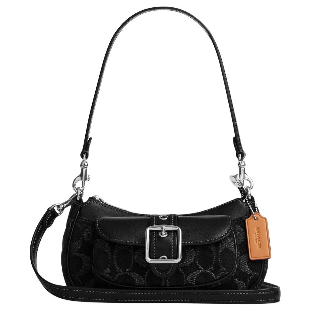 Coach Ashton 20 Bolso de Hombro Clásico con Cierre de Cremallera Superior Tela y Cuero Mini Bolso de Hombro para Mujer Negro CCZ49-SVBK