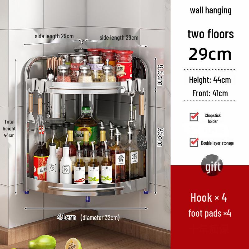 Stainless Steel Kitchen Corner Shelf for Oil, Sauce, Vinegar & Spices - Triangle Storage Rack with Knife Holder.