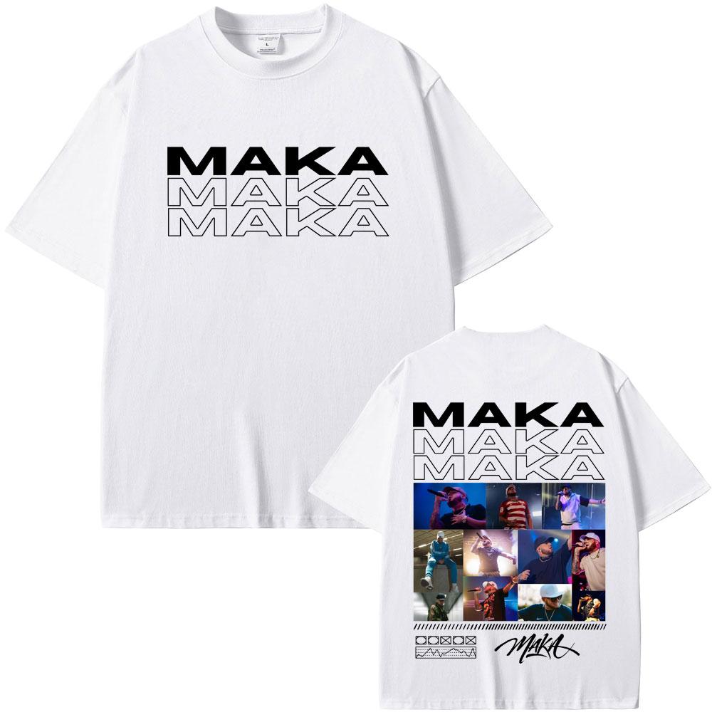 Rapper Maka Double Sided Print T-shirt Aura Tour Men Women Hip Hop Fashion Pop Music T Shirts Male Casual Black Vintage T Shirt
