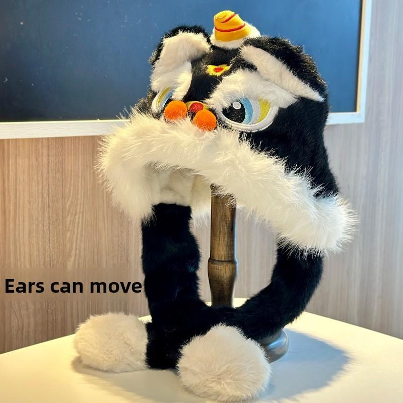 Lion Dance Plush Hat For Adults Warm Winter Earflap Beanie With Soft Faux Fur