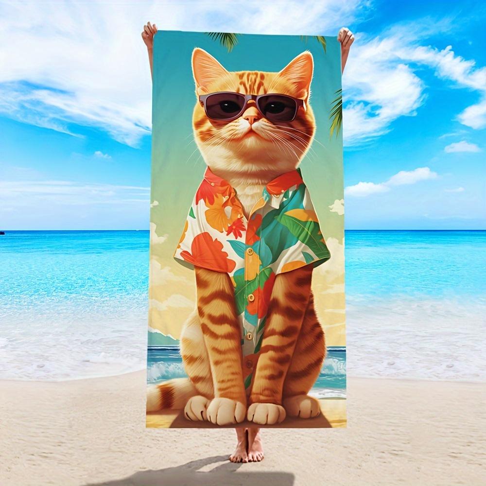 

Cool Cat Wearing Fashion Glasses Beach Towel, Modern Soft Microfiber for Outdoor Beach Pool Travel W30*H60(CM)
