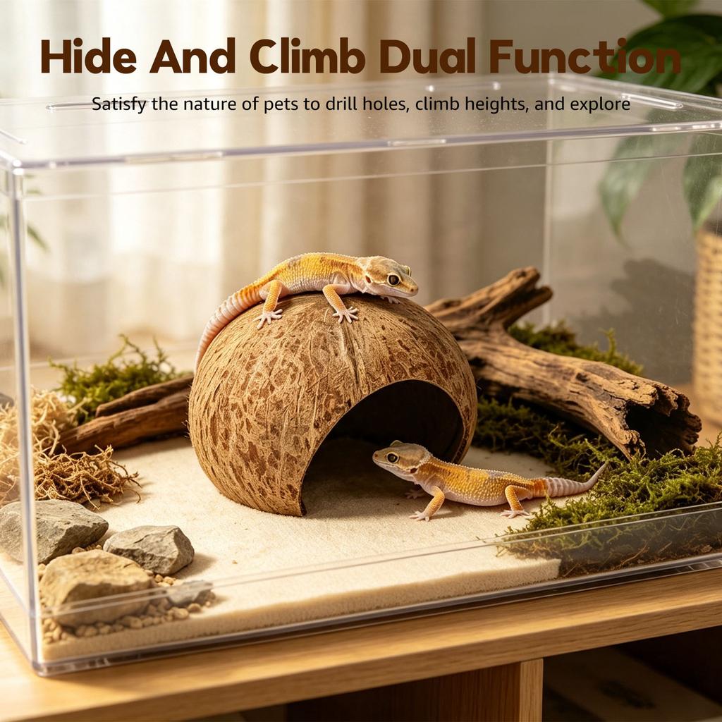 Natural Coconut Shell Hamster Nest Sturdy Coconut Leopard Habitat Bite-resistant Small Pet Toy Crawling Perching Tank Decoration